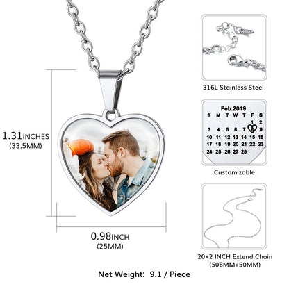 Customized Heart Photo Picture Necklace With Calendar for