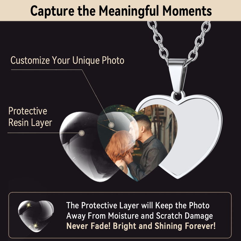 Customized Heart Photo Picture Necklace With Calendar for