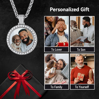 Customized Cz Picture Circle Chain Necklace With Calendar for