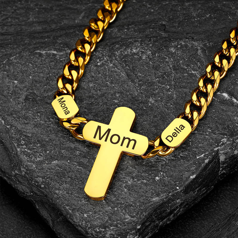 Customized Name Cuban Chain Cross Necklace for 7mm