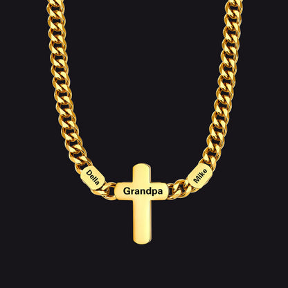 Customized Name Cuban Chain Cross Necklace for 7mm