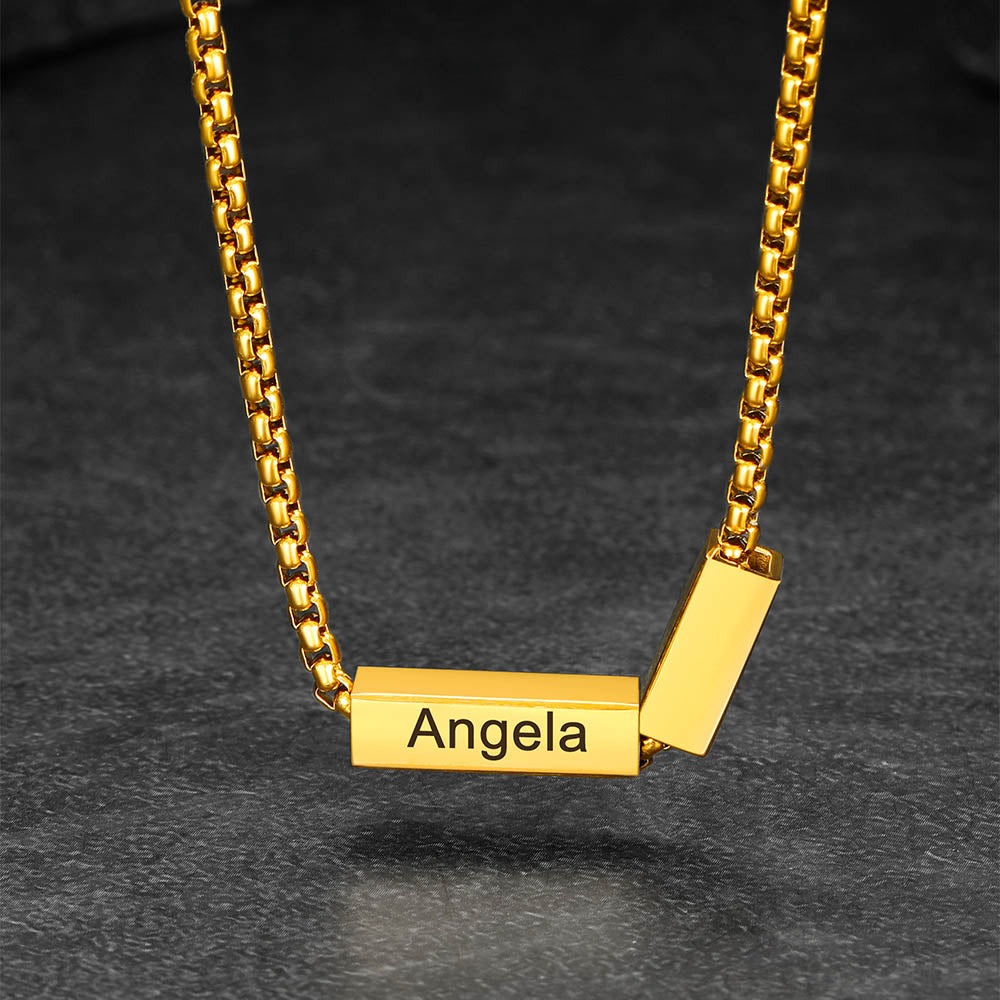 Custom Engraved Names Bar Chain Necklace for