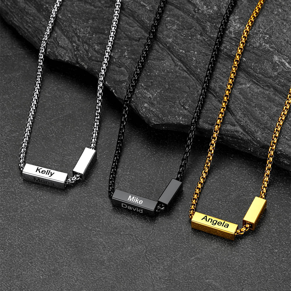 Custom Engraved Names Bar Chain Necklace for