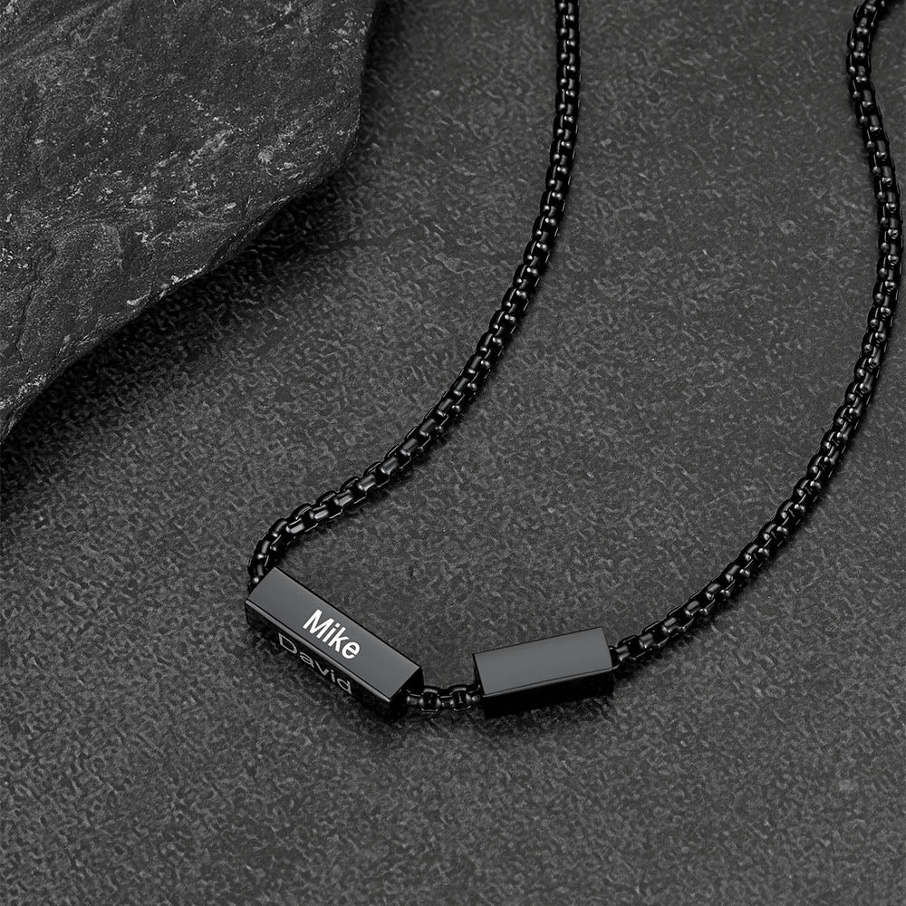 Custom Engraved Names Bar Chain Necklace for