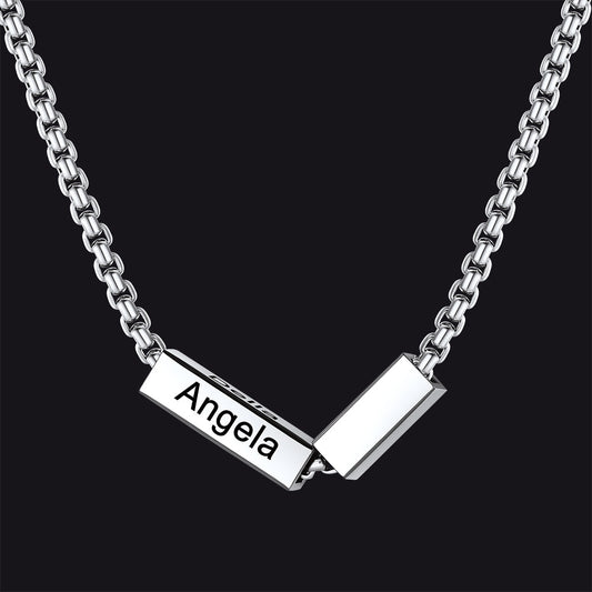 Custom Engraved Names Bar Chain Necklace for