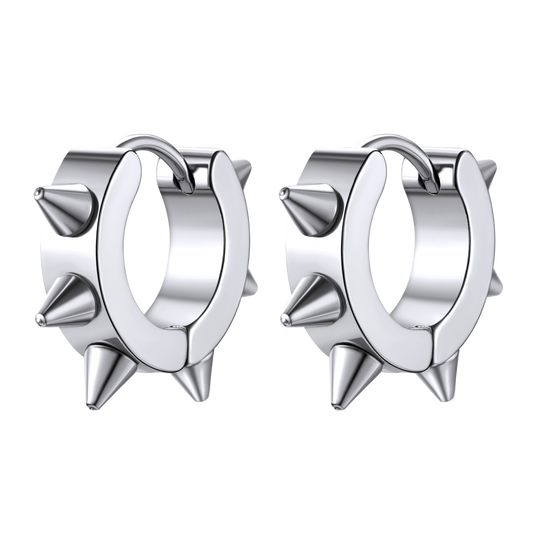 Punk Spike Rivet Huggie Hoop Earrings for