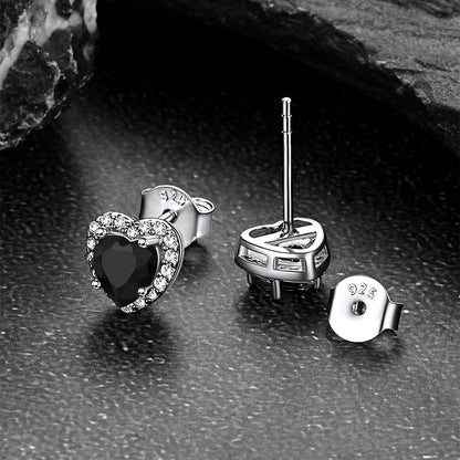 Sterling Silver Birthstone Heart Halo Stud Earrings for