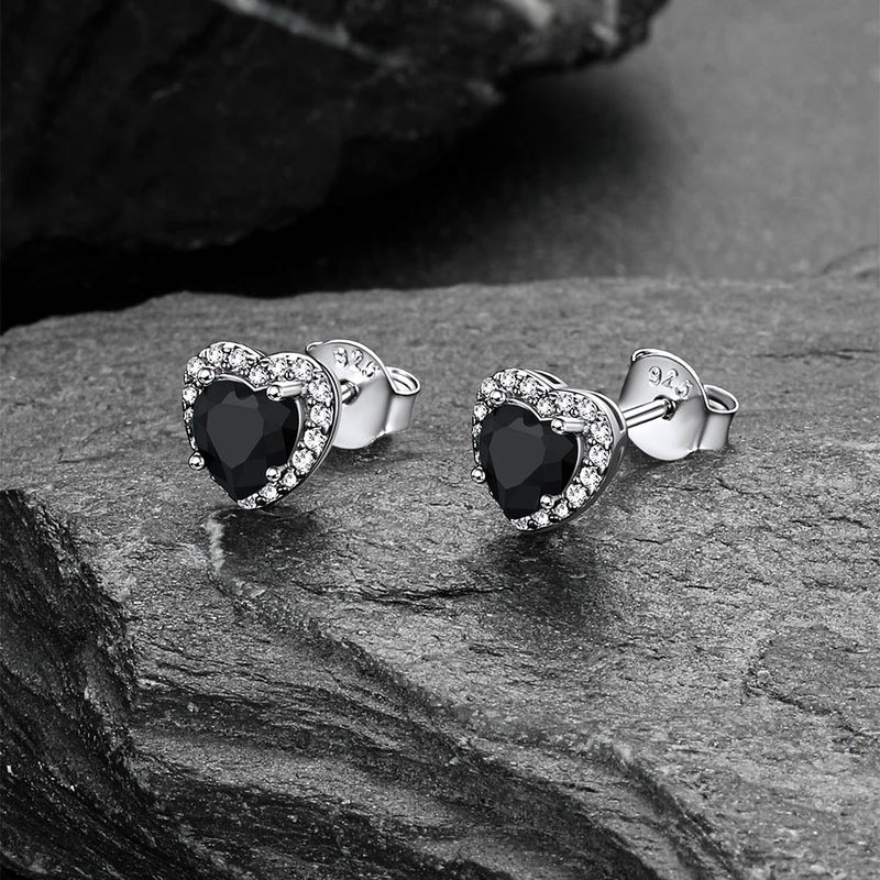 Sterling Silver Birthstone Heart Halo Stud Earrings for