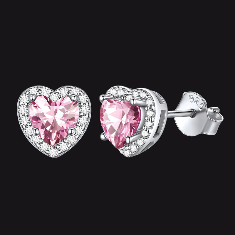 Sterling Silver Birthstone Heart Halo Stud Earrings for