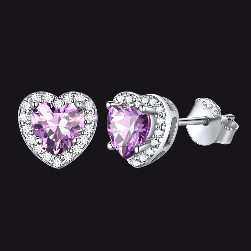 Sterling Silver Birthstone Heart Halo Stud Earrings for