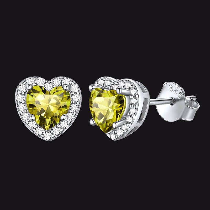 Sterling Silver Birthstone Heart Halo Stud Earrings for