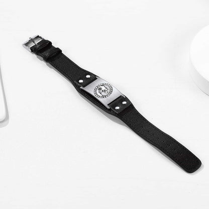 Viking Nordic Wolf Black Leather Bracelet Wristband for