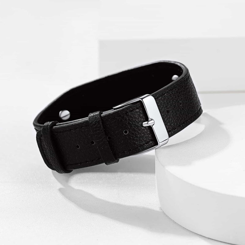 Viking Nordic Wolf Black Leather Bracelet Wristband for