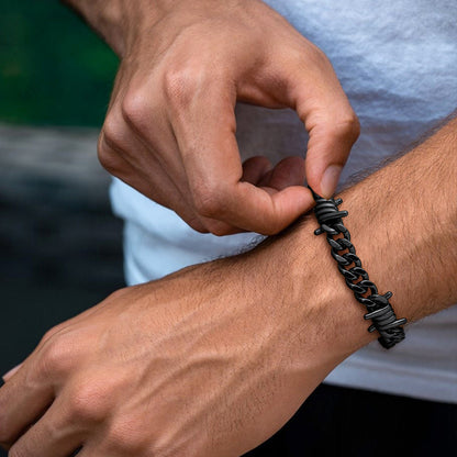 Barbed Wire Cuban Link Bracelet for in Stainless Steel