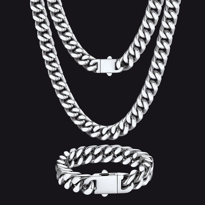 12mm Miami Cuban Chain & Cuban Bracelet Jewelry Set for