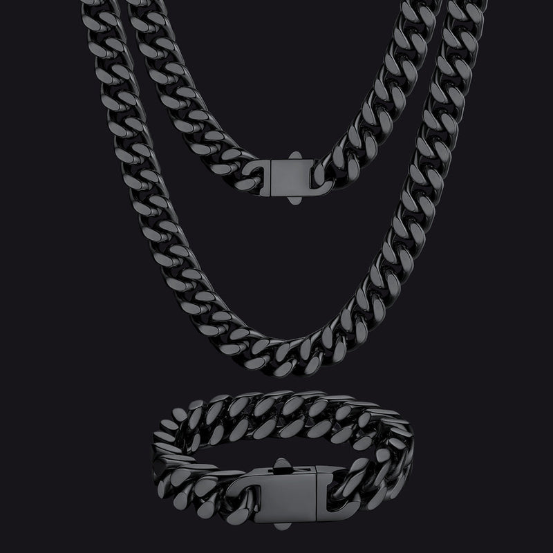 12mm Miami Cuban Chain & Cuban Bracelet Jewelry Set for