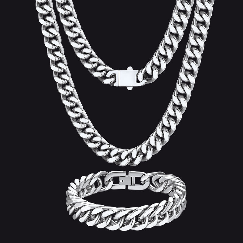 12mm Chunky Cuban Chain & Cuban Bracelet Jewelry Set for