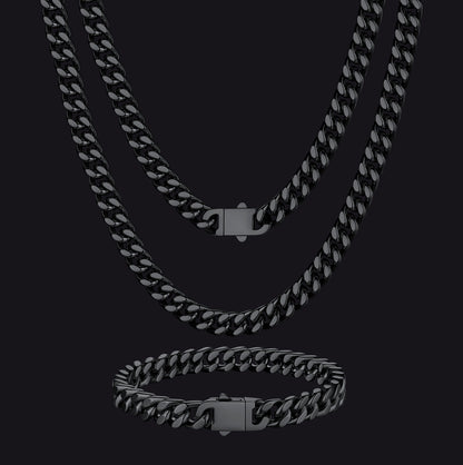 7mm Miami Cuban Link Chain & Bracelet Jewelry Set for