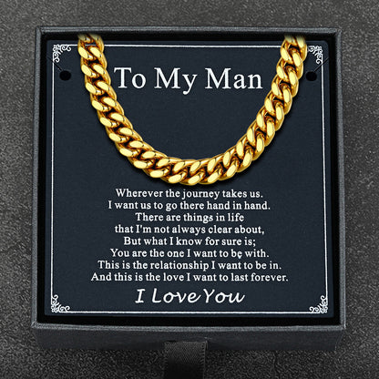 To My Man Miami Cuban Link Chain Necklace, Birthday or Anniversary Gift for Him