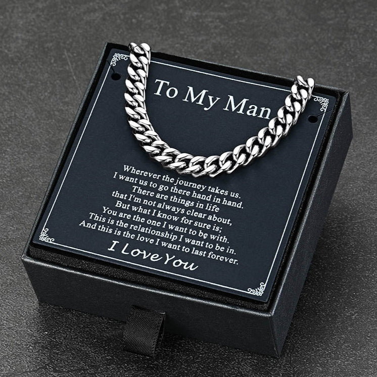 To My Man Miami Cuban Link Chain Necklace, Birthday or Anniversary Gift for Him
