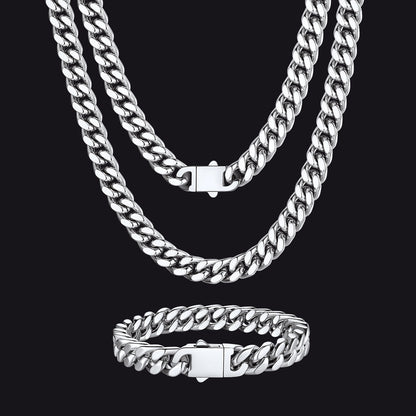 9mm Miami Cuban Chain & Bracelet Jewelry Set for