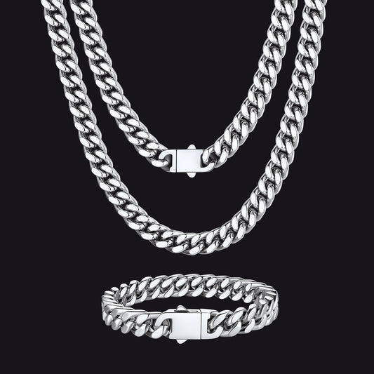 9mm Miami Cuban Chain & Bracelet Jewelry Set for