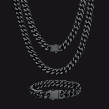 9mm Miami Cuban Chain & Bracelet Jewelry Set for