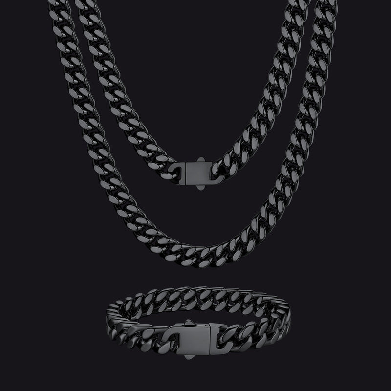 9mm Miami Cuban Chain & Bracelet Jewelry Set for