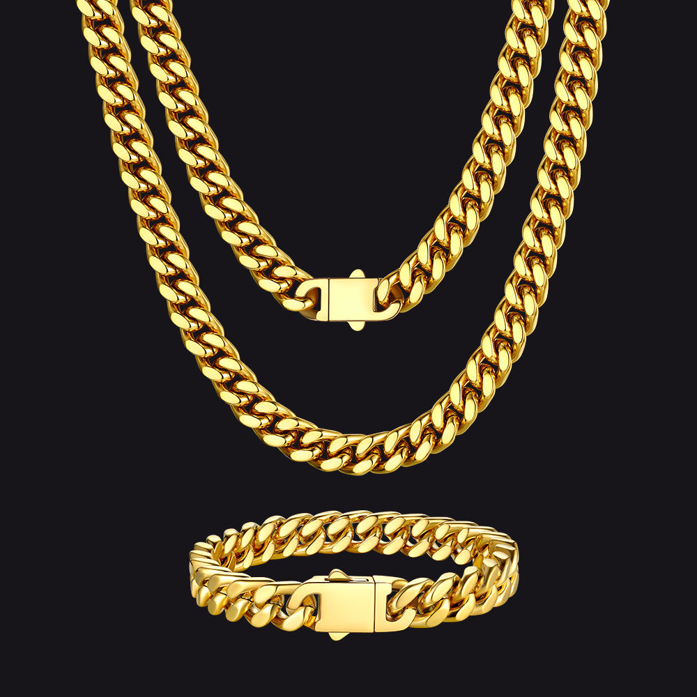 9mm Miami Cuban Chain & Bracelet Jewelry Set for