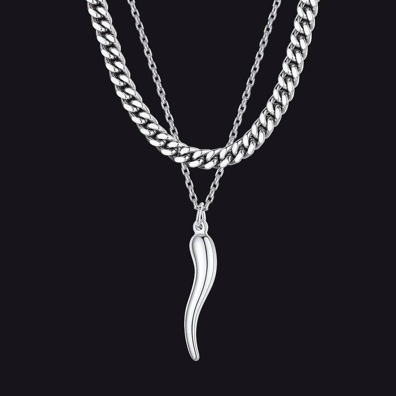 Miami Cuban Chain & Cornicello Italian Horn Pendant Set for