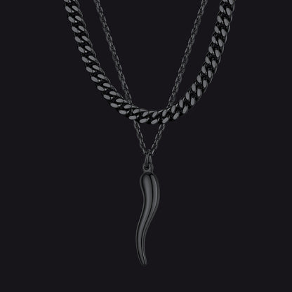 Miami Cuban Chain & Cornicello Italian Horn Pendant Set for