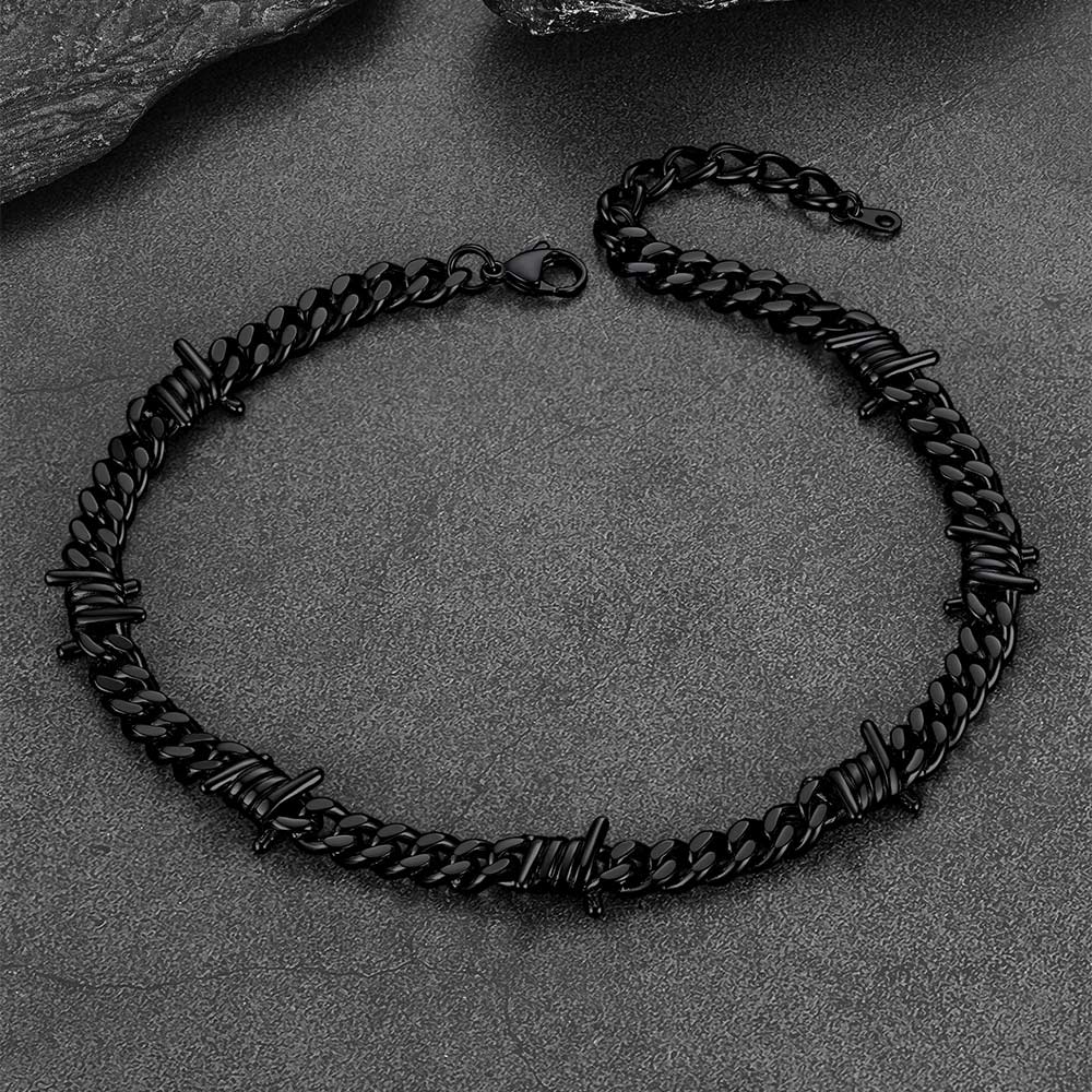 Barbed Wire Cuban Link Chain Choker Necklace for