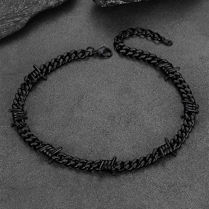 9mm Barbed Wire Cuban Chain & Bracelet Set for