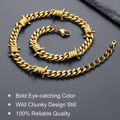 Barbed Wire Cuban Link Chain Choker Necklace for