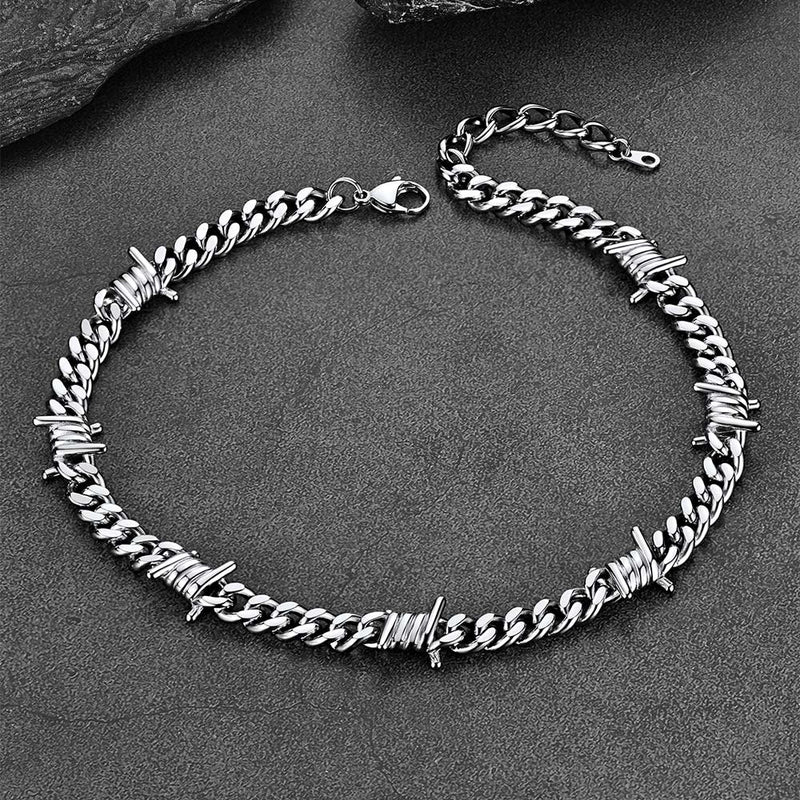 Barbed Wire Cuban Chain & Nail Cross Layered Necklaces Set for