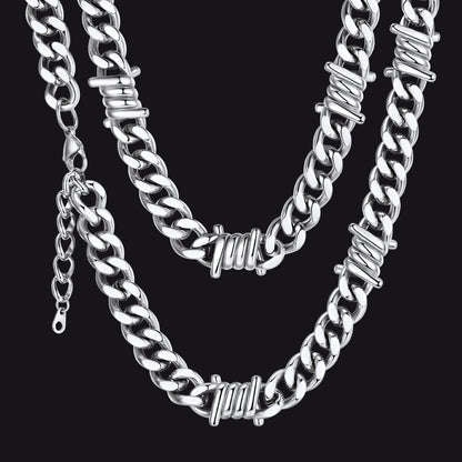 Barbed Wire Cuban Link Chain Choker Necklace for