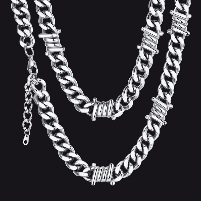 Barbed Wire Cuban Link Chain Choker Necklace for