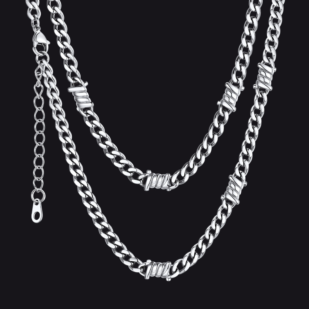 Barbed Wire Cuban Link Chain Choker Necklace for