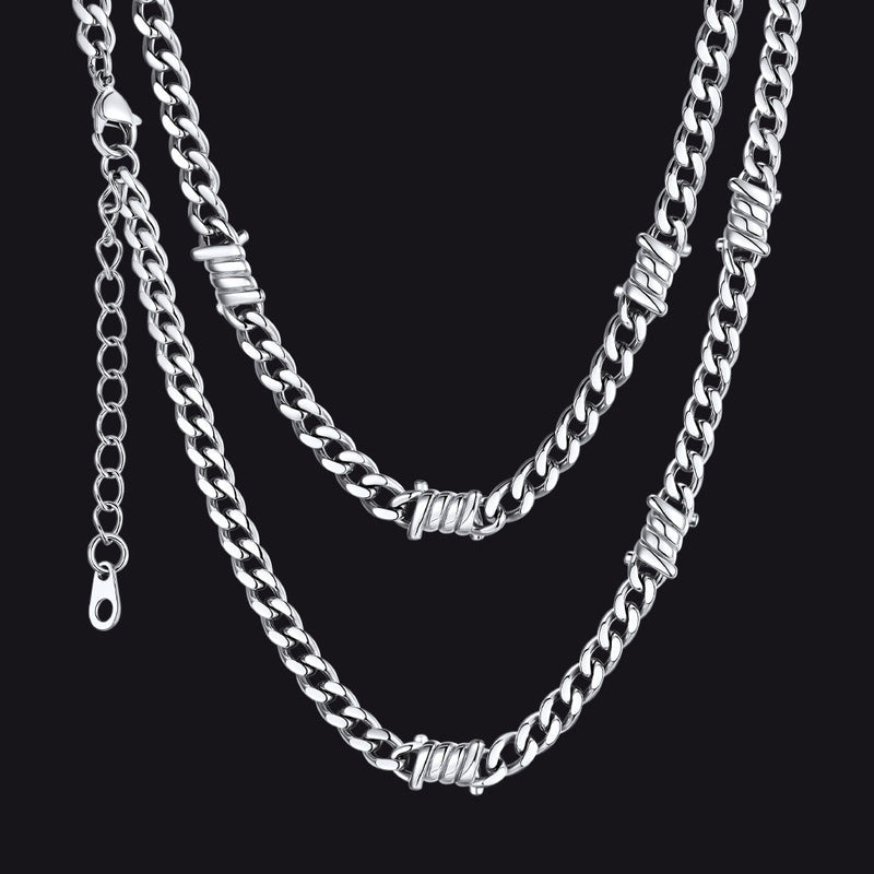 Barbed Wire Cuban Link Chain Choker Necklace for