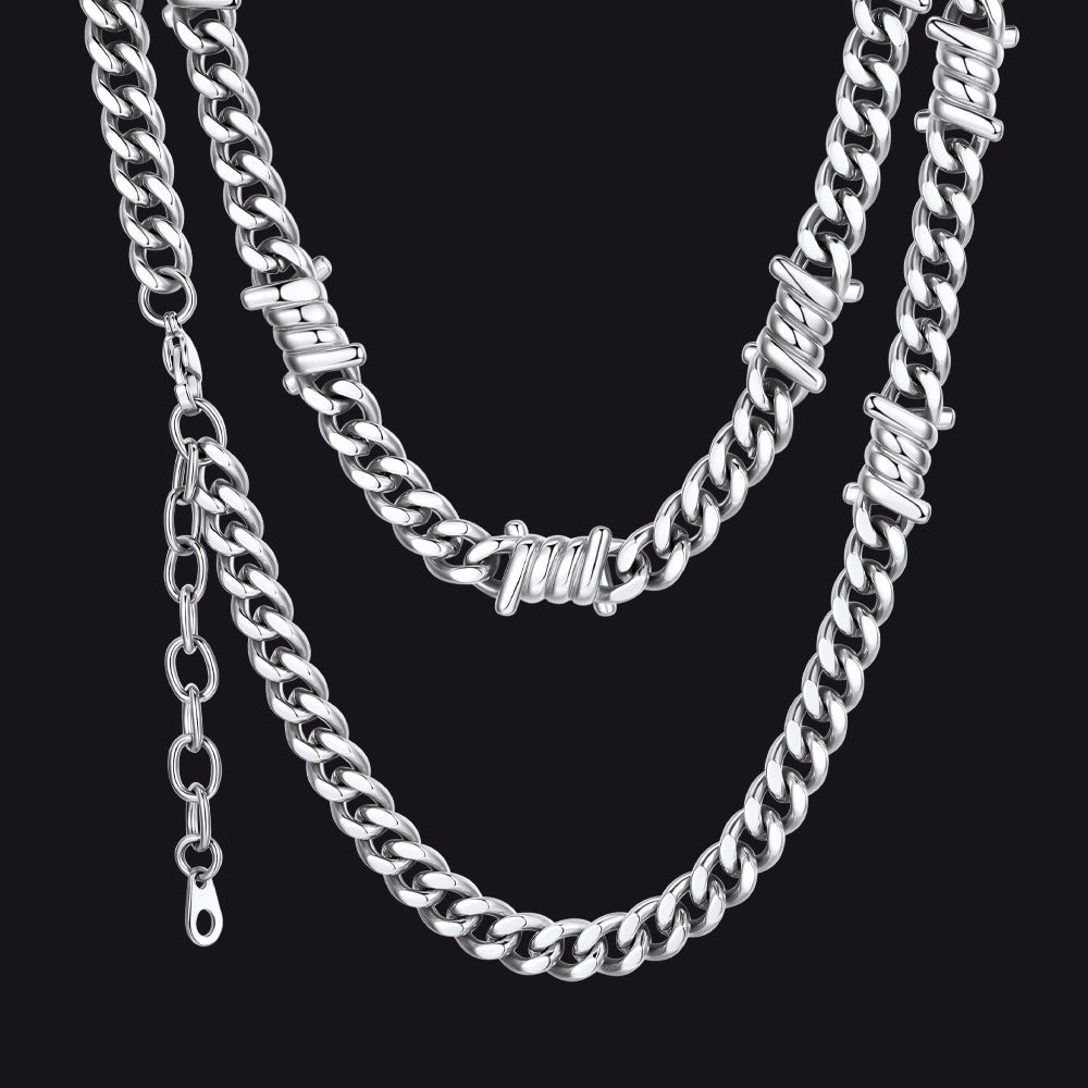 Barbed Wire Cuban Link Chain Choker Necklace for