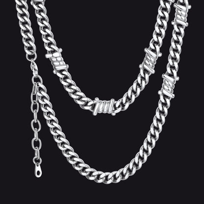 Barbed Wire Cuban Link Chain Choker Necklace for