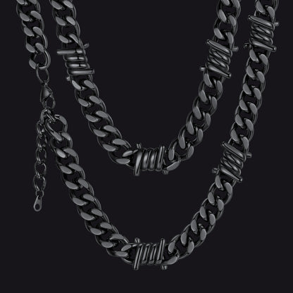 Barbed Wire Cuban Link Chain Choker Necklace for