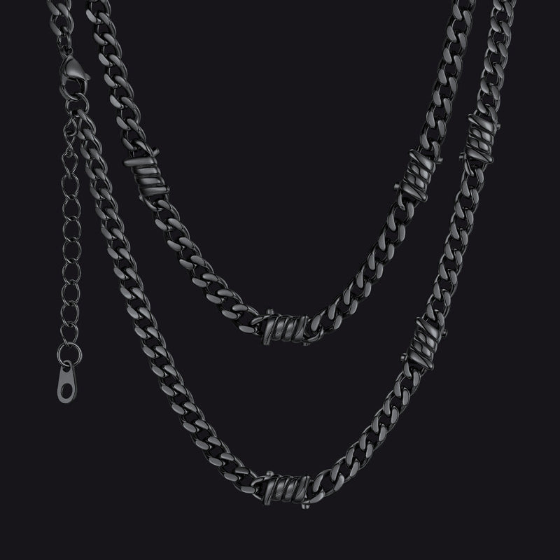 Barbed Wire Cuban Link Chain Choker Necklace for