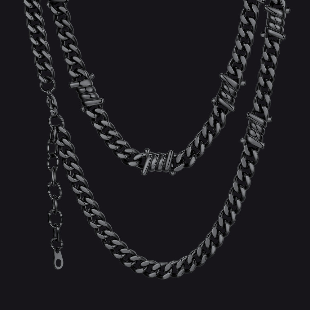 Barbed Wire Cuban Link Chain Choker Necklace for