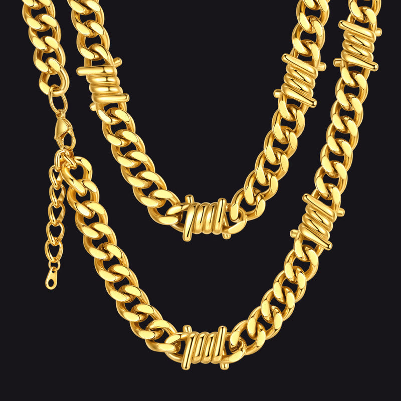Barbed Wire Cuban Link Chain Choker Necklace for