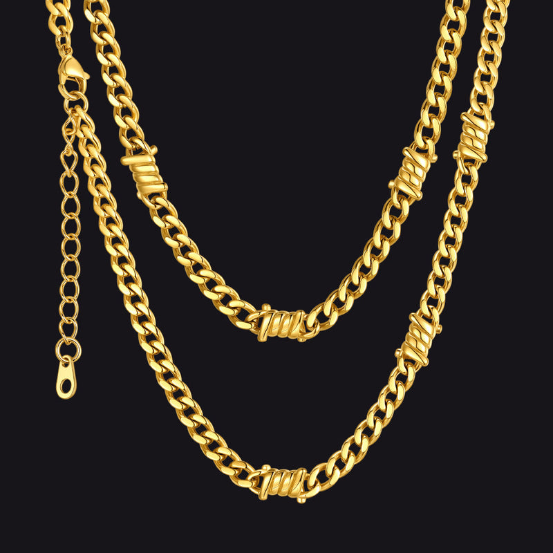 Barbed Wire Cuban Link Chain Choker Necklace for