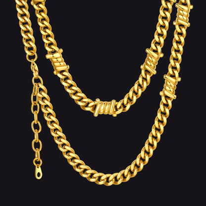 Barbed Wire Cuban Link Chain Choker Necklace for