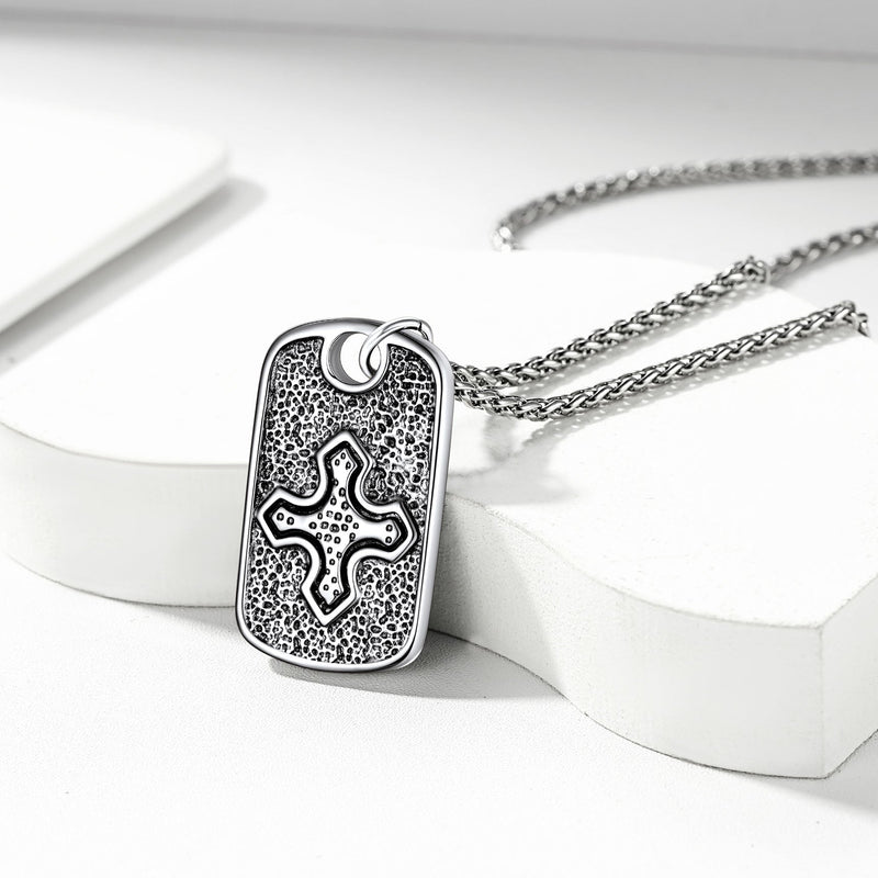 Hebrew Jewish Star of David Dog Tag Necklace With Knight Cross