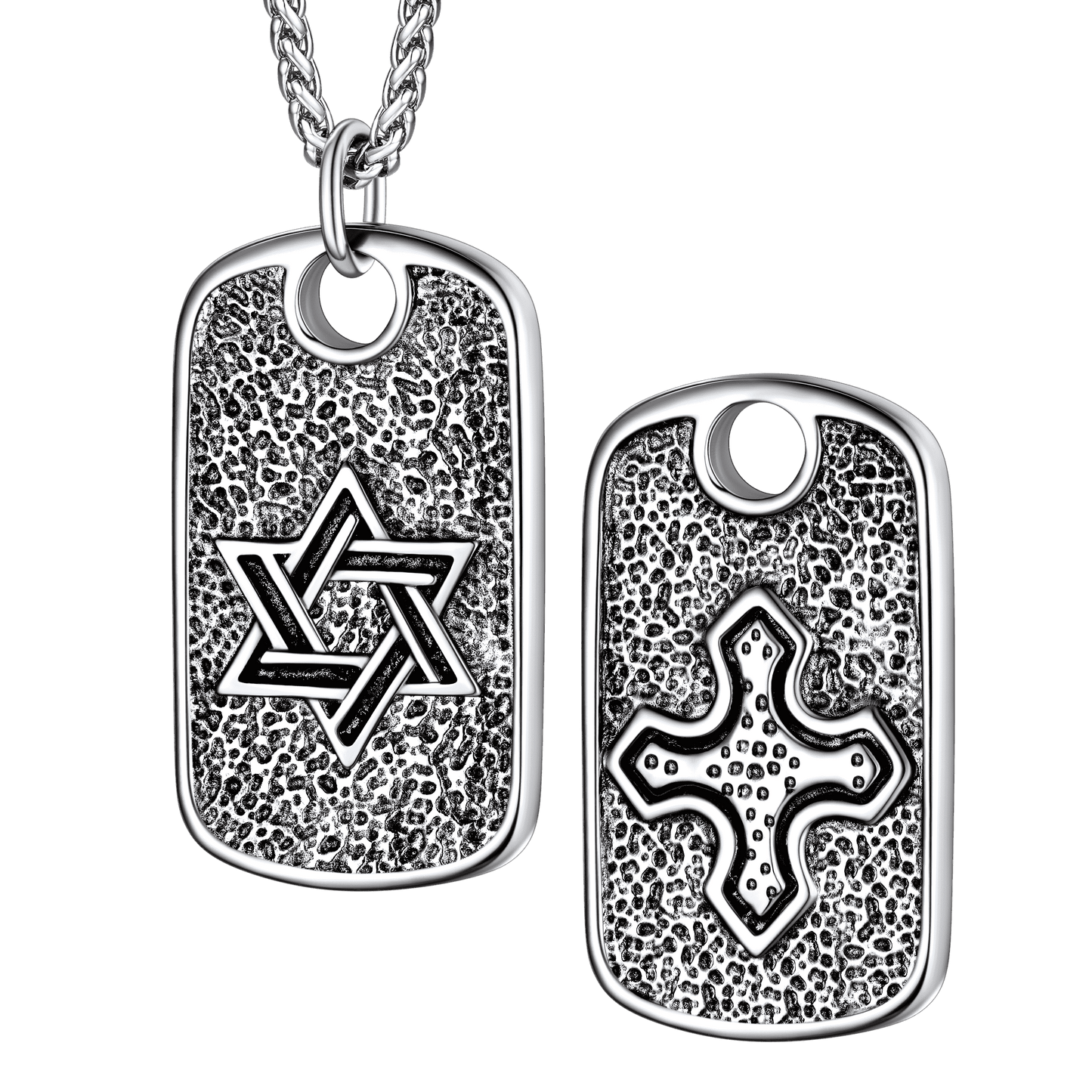 Hebrew Jewish Star of David Dog Tag Necklace With Knight Cross