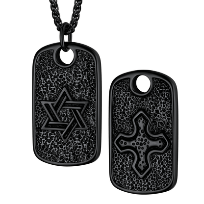 Hebrew Jewish Star of David Dog Tag Necklace With Knight Cross
